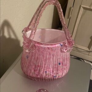Pink Glass Basket Handblown Decorative Basket
